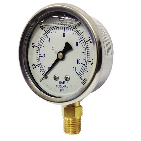 Kodiak Controls 2 12 DIAL, LOWER MOUNT, 14 NPT, SS CASE, BRASS INTERNALS, LIQUID FILLED, 02000 PSIBAR KC201L252000